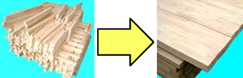 加工前の木材と加工後の木材の写真