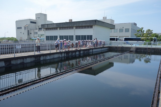 下水処理場施設見学最終沈殿池での風景