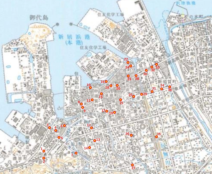 標高表示板位置図（川西地区）