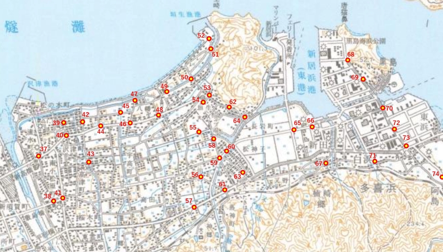 標高表示板位置図（川東地区）