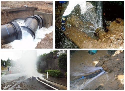 地震で破損した水道管事例