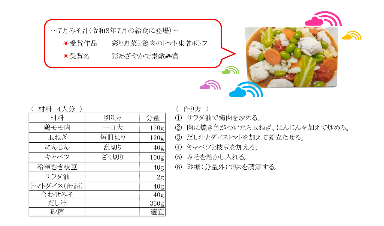 7月　彩り野菜と鶏肉のトマト味噌ポトフ